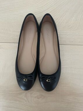 Coach Black Leather Ballet Flats with Gold C Charm